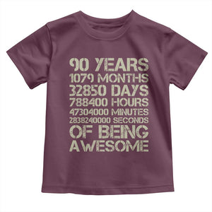 90 Years Of Being Awesome Toddler T Shirt 90th Birthday Gift Idea TS12 Maroon Print Your Wear