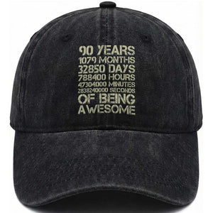 90 Years Of Being Awesome Washed Cotton Baseball Cap 90th Birthday Gift Idea TS12 Print Your Wear