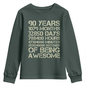 90 Years Of Being Awesome Youth Sweatshirt 90th Birthday Gift Idea TS12 Dark Forest Green Print Your Wear