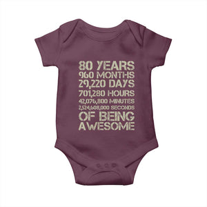 Vintage 80th Birthday Gift Baby Onesie 80 Years Of Being Awesome TS12 Maroon Print Your Wear