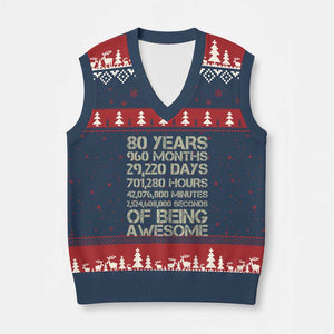 Vintage 80th Birthday Gift V-Neck Knit Sweater Vest 80 Years Of Being Awesome TS12 Navy Red Print Your Wear