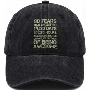 Vintage 80th Birthday Gift Washed Cotton Baseball Cap 80 Years Of Being Awesome TS12 Print Your Wear