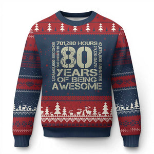 80th Milestone Birthday Ugly Christmas Sweater 80 Years Of Being Awesome TS12 Navy Red Print Your Wear