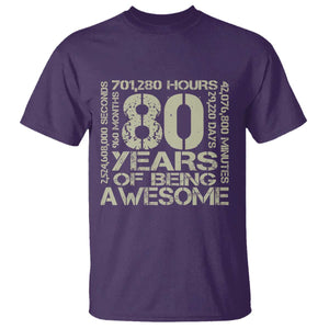 80th Milestone Birthday T Shirt 80 Years Of Being Awesome TS12 Purple Print Your Wear