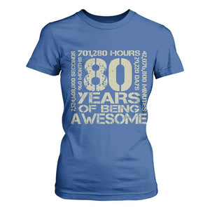 80th Milestone Birthday T Shirt For Women 80 Years Of Being Awesome TS12 Royal Blue Print Your Wear
