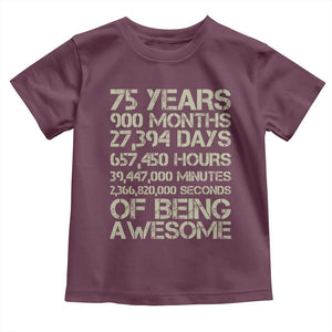 Vintage 75th Milestone Birthday Toddler T Shirt 75 Years Of Being Awesome TS12 Maroon Print Your Wear