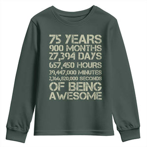 Vintage 75th Milestone Birthday Youth Sweatshirt 75 Years Of Being Awesome TS12 Dark Forest Green Print Your Wear