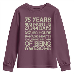 Vintage 75th Milestone Birthday Youth Sweatshirt 75 Years Of Being Awesome TS12 Maroon Print Your Wear