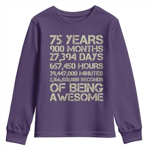 Vintage 75th Milestone Birthday Youth Sweatshirt 75 Years Of Being Awesome TS12 Purple Print Your Wear