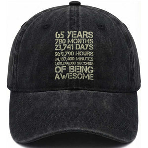 65th Milestone Birthday Gift Washed Cotton Baseball Cap 65 Years Of Being Awesome TS12 Print Your Wear
