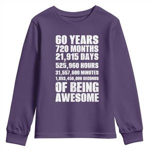 Cheers To 60 Years Birthday Youth Sweatshirt Sixty Years Of Awesome TS12 Purple Print Your Wear