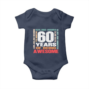 Retro 60 Years Of Being Awesome Baby Onesie 60th Birthday Gift Idea TS12 Navy Print Your Wear