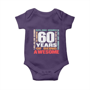 Retro 60 Years Of Being Awesome Baby Onesie 60th Birthday Gift Idea TS12 Purple Print Your Wear