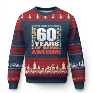 Retro 60 Years Of Being Awesome Ugly Christmas Sweater 60th Birthday Gift Idea TS12 Navy Red Print Your Wear