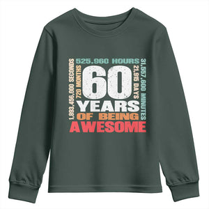 Retro 60 Years Of Being Awesome Youth Sweatshirt 60th Birthday Gift Idea TS12 Dark Forest Green Print Your Wear