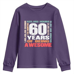 Retro 60 Years Of Being Awesome Youth Sweatshirt 60th Birthday Gift Idea TS12 Purple Print Your Wear