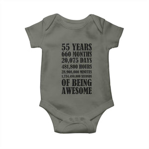 55th Milestone Birthday Baby Onesie 55 Years Of Being Awesome Graphic TS12 Military Green Print Your Wear