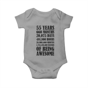 55th Milestone Birthday Baby Onesie 55 Years Of Being Awesome Graphic TS12 Sport Gray Print Your Wear