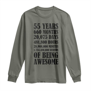 55th Milestone Birthday Long Sleeve Shirt 55 Years Of Being Awesome Graphic TS12 Military Green Print Your Wear