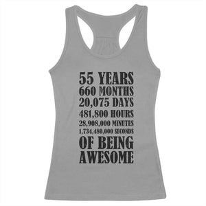 55th Milestone Birthday Racerback Tank Top 55 Years Of Being Awesome Graphic TS12 Sport Gray Print Your Wear