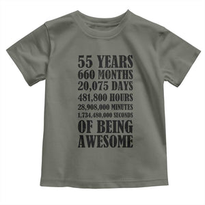 55th Milestone Birthday Toddler T Shirt 55 Years Of Being Awesome Graphic TS12 Military Green Print Your Wear