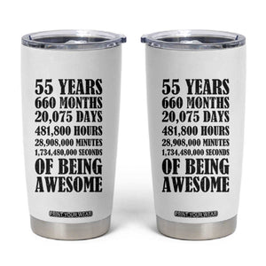 55th Milestone Birthday Tumbler Cup 55 Years Of Being Awesome Graphic TS12 White Print Your Wear