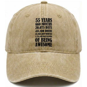 55th Milestone Birthday Washed Cotton Baseball Cap 55 Years Of Being Awesome Graphic TS12 Print Your Wear