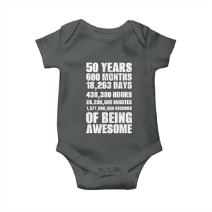 50 Years Of Being Awesome Baby Onesie 50th Birthday Gift Idea TS12 Dark Heather Print Your Wear