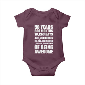 50 Years Of Being Awesome Baby Onesie 50th Birthday Gift Idea TS12 Maroon Print Your Wear
