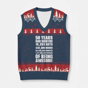 50 Years Of Being Awesome V-Neck Knit Sweater Vest 50th Birthday Gift Idea TS12 Navy Red Print Your Wear