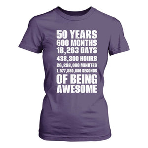 50 Years Of Being Awesome T Shirt For Women 50th Birthday Gift Idea TS12 Purple Print Your Wear