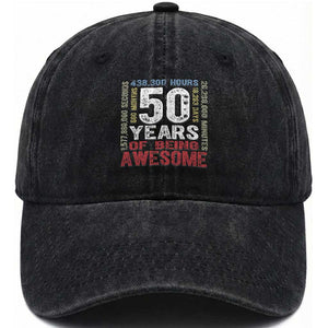 Vintage 50 Years Of Being Awesome Washed Cotton Baseball Cap 50th Birthday Legend Gift Idea TS12 Print Your Wear