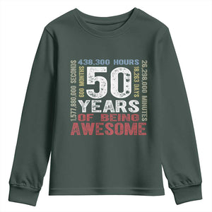 Vintage 50 Years Of Being Awesome Youth Sweatshirt 50th Birthday Legend Gift Idea TS12 Dark Forest Green Print Your Wear