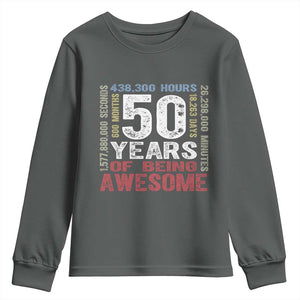 Vintage 50 Years Of Being Awesome Youth Sweatshirt 50th Birthday Legend Gift Idea TS12 Dark Heather Print Your Wear