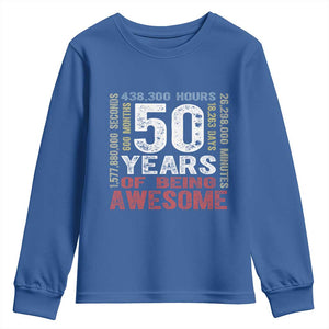 Vintage 50 Years Of Being Awesome Youth Sweatshirt 50th Birthday Legend Gift Idea TS12 Royal Blue Print Your Wear