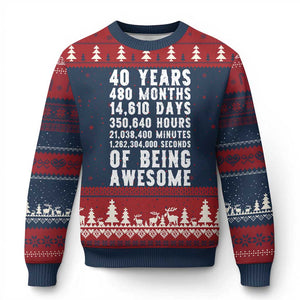 40 Years of Being Awesome Ugly Christmas Sweater Vintage 1986 Fortieth Birthday Graphic TS12 Navy Red Print Your Wear