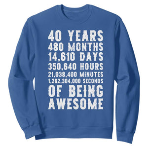 40 Years of Being Awesome Sweatshirt Vintage 1986 Fortieth Birthday Graphic TS12 Royal Blue Print Your Wear