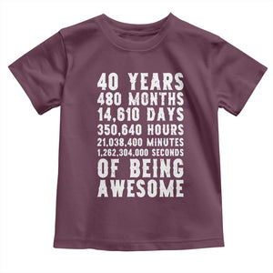 40 Years of Being Awesome Toddler T Shirt Vintage 1986 Fortieth Birthday Graphic TS12 Maroon Print Your Wear