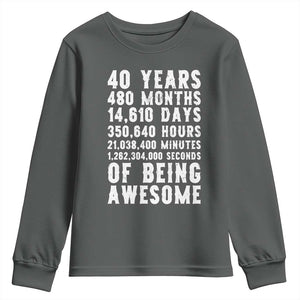 40 Years of Being Awesome Youth Sweatshirt Vintage 1986 Fortieth Birthday Graphic TS12 Dark Heather Print Your Wear