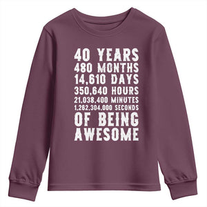 40 Years of Being Awesome Youth Sweatshirt Vintage 1986 Fortieth Birthday Graphic TS12 Maroon Print Your Wear