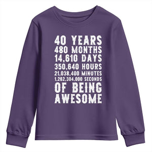 40 Years of Being Awesome Youth Sweatshirt Vintage 1986 Fortieth Birthday Graphic TS12 Purple Print Your Wear
