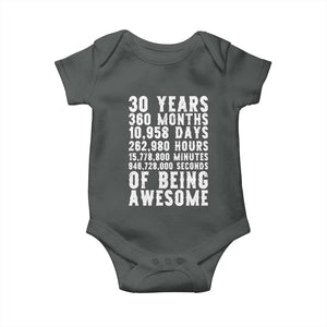 Funny 30th Birthday Baby Onesie Thirty Years Of Being Awesome TS12 Dark Heather Print Your Wear
