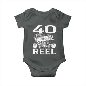 Still Keeping It Reel At 40 Baby Onesie Fisherman Birthday Gift TS12 Dark Heather Print Your Wear