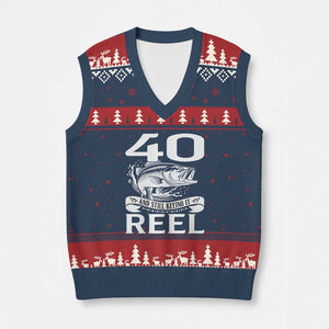 Still Keeping It Reel At 40 V-Neck Knit Sweater Vest Fisherman Birthday Gift TS12 Navy Red Print Your Wear