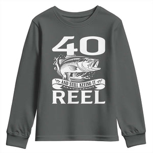 Still Keeping It Reel At 40 Youth Sweatshirt Fisherman Birthday Gift TS12 Dark Heather Print Your Wear
