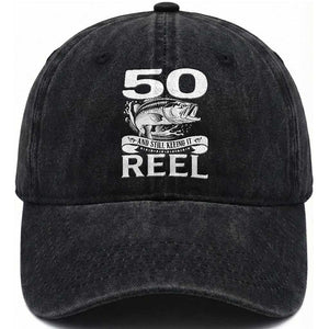 Still Keeping It Reel At 50 Washed Cotton Baseball Cap Fisherman Birthday Gift TS12 Print Your Wear