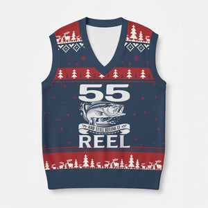 Still Keeping It Reel At 55 V-Neck Knit Sweater Vest Fisherman Birthday Gift TS12 Navy Red Print Your Wear