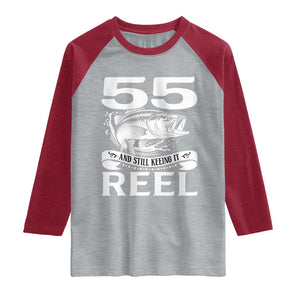 Still Keeping It Reel At 55 Raglan Shirt Fisherman Birthday Gift TS12 Heather Gray Heather Red Print Your Wear