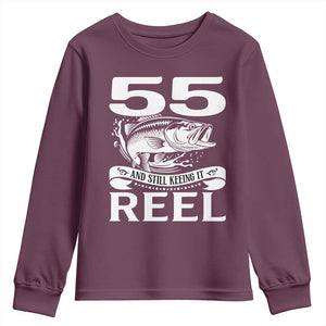 Still Keeping It Reel At 55 Youth Sweatshirt Fisherman Birthday Gift TS12 Maroon Print Your Wear