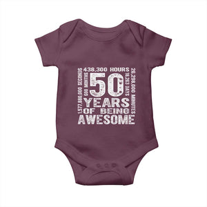 Funny 50th Birthday Gift Baby Onesie 50 Years Of Being Awesome TS12 Maroon Print Your Wear